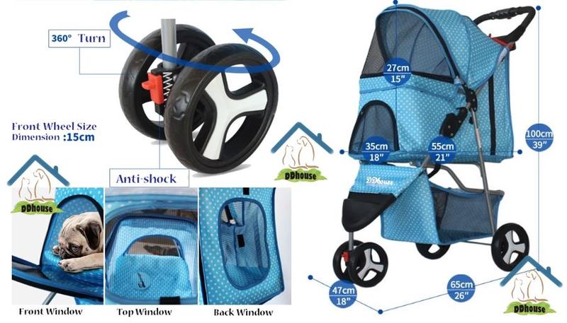 Product Introduction of Classic 3-Wheel pet Prams foldable washable light weight cheap multiple colours big compartment one step folding easy to move 20
