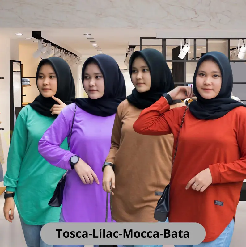 Promo Paket Hemat 100ribuan Dapat 4pcs Kaos Atasan Wanita Lengan Panjang Model Bawahan Oval Bahan Bebyterry Premium Nyaman Polos 0
