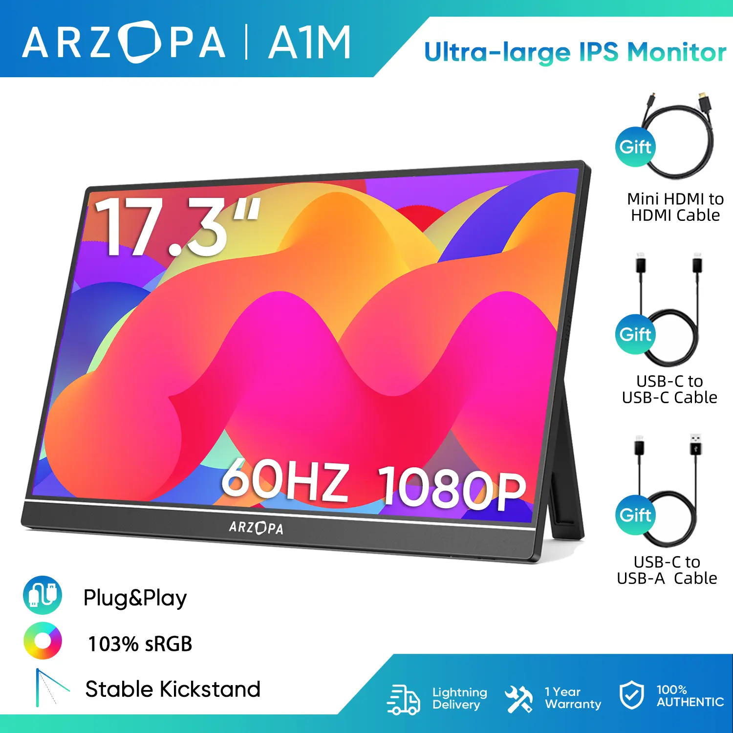 Màn hình di động ARZOPA 17,3 ", A1M, Độ phân giải 1080P FHD, 103% sRGB, Màn hình chơi game IPS, Tương thích với máy tính xách tay, Có chân đế tích hợp, HDMI và cổng USB C, Màn hình ngoài, Thích hợp cho PC, Mac, Điện thoại, Xbox, Switch, PS5 | BigBuy360 - bigbuy360.vn Màn hình di động ARZOPA 17,3 ", A1M, Độ phân giải 1080P FHD, 103% sRGB, Màn hình chơi game IPS, Tương thích với máy tính xách tay, Có chân đế tích hợp, HDMI và cổng USB C, Màn hình ngoài, Thích hợp cho PC, Mac, Điện thoại, Xbox, Switch, PS5 | BigBuy360 - bigbuy360.vn