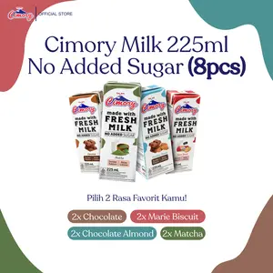 [PILIH Rasa] 8pcs Susu Cimory No Added Sugar 225ml dengan 4 Rasa Unik Chocholate, Almond, Marie Biscuit, dan Matcha - New Arrival only on TikTok Shop
