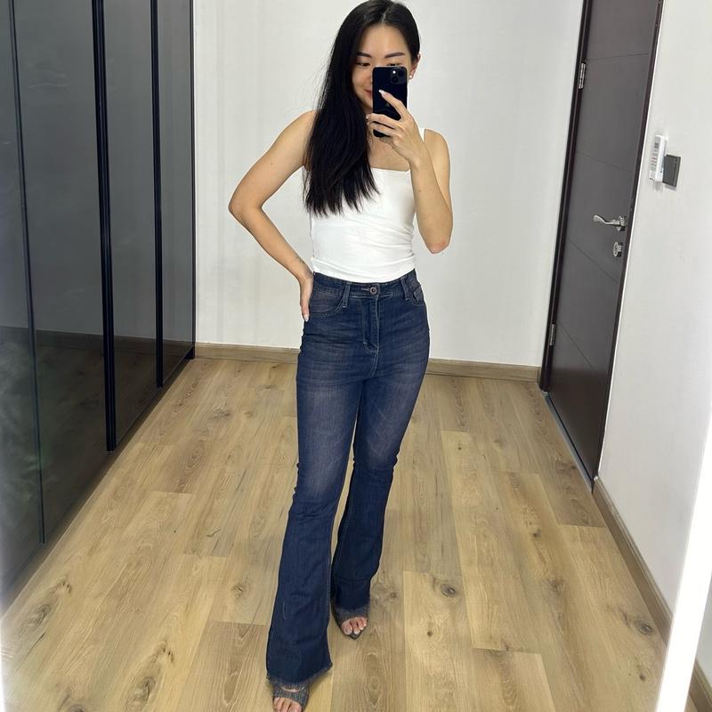 Eun Ae Jeans | High waist Cutbray Jeans unfinish cut | 9918 | Aeri Denim | Celana panjang wanita Stretch 1