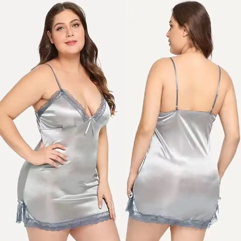 Women Plus Size Nightwear Sexy Sleepwear  Straps  Adjustable Lace  Nightdress