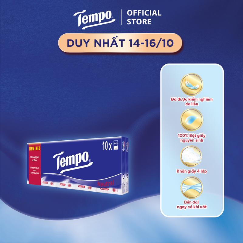 [LỐC 10 GÓI] Khăn giấy bỏ túi cao cấp Tempo Regular - 4 lớp bền dai - Thương hiệu Đức (10 gói)