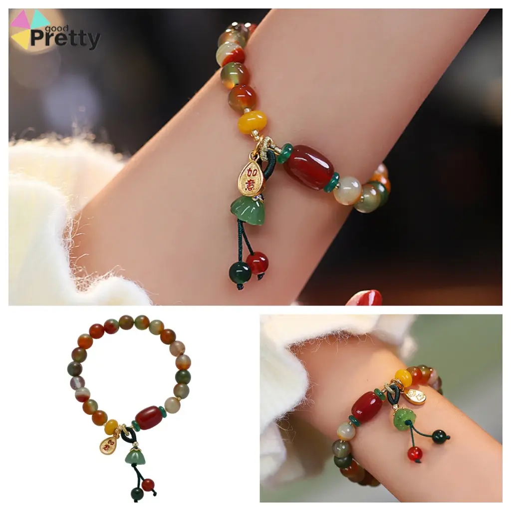 COD ✨Gelang Keberuntungan Kebahagiaan Gelang Doa Batu Alam Gaya Cina Gelang Gaya Etnik Retro Tali Tangan Ruyi Gelang Merah Perhiasan Gelang Gaya Cina Gelang Batu Kerikil Asli Simbul Keberuntungan - PD