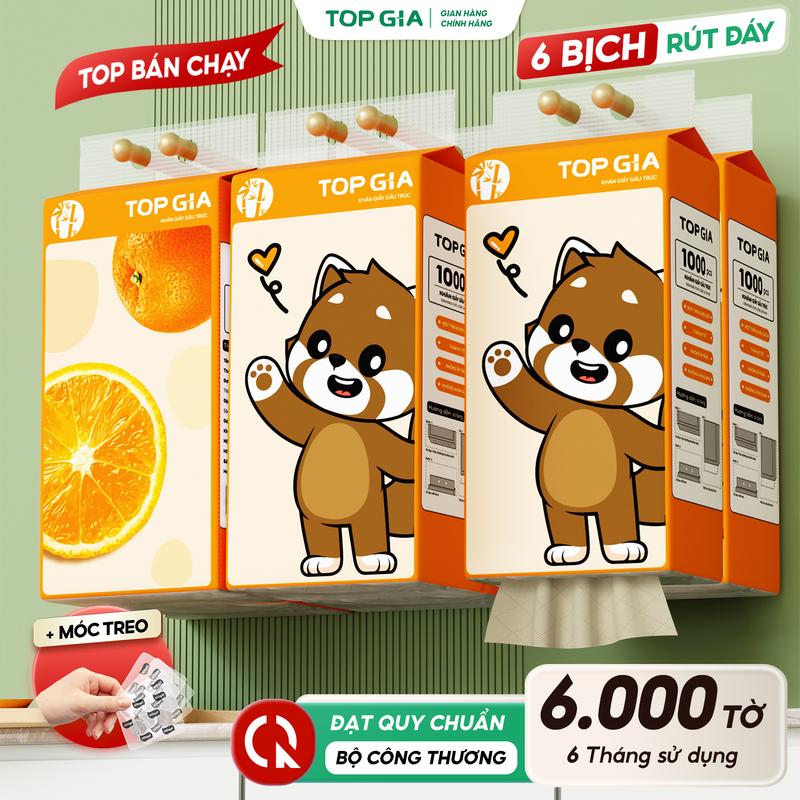 (DEAL 5 TẶNG 1 ) Combo 6 Bịch Giấy Gấu Trúc Đa Năng Cao Cấp Treo Tường TopGia 4 Lớp Không Bụi Mịn 1000 Tờ Rút Tiện Lợi - Khăn Giấy, Giấy Ăn Giấy Vệ Sinh - Sản Phẩm Được Yêu Thích ĐẠT QUY CHUẨN CỦA BỘ CÔNG THƯƠNG(TG66)