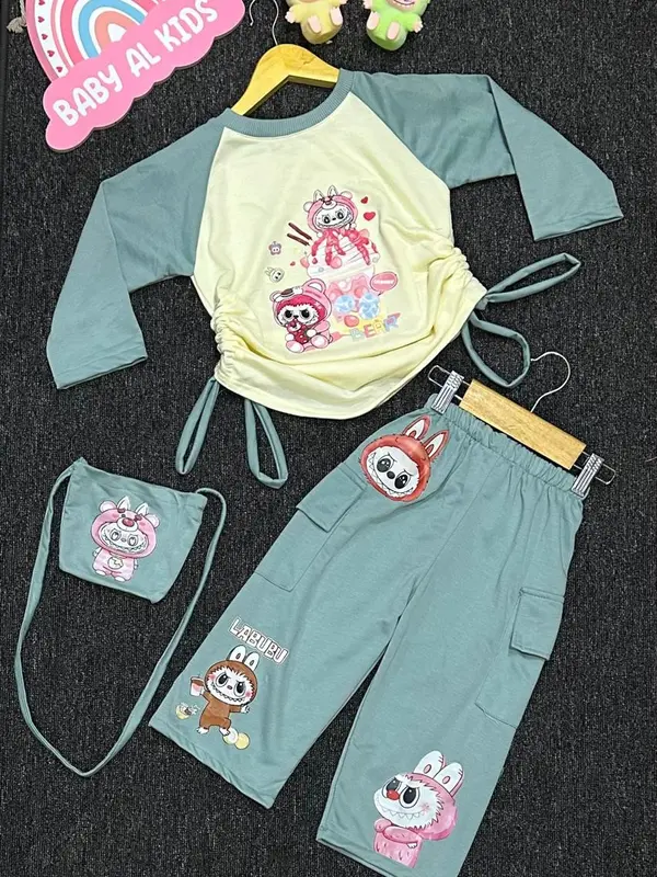 Setelan Anak Perempuan Viral baju model serut Free Tas 2 - 10 Tahun Celana Cargo Parsel 2