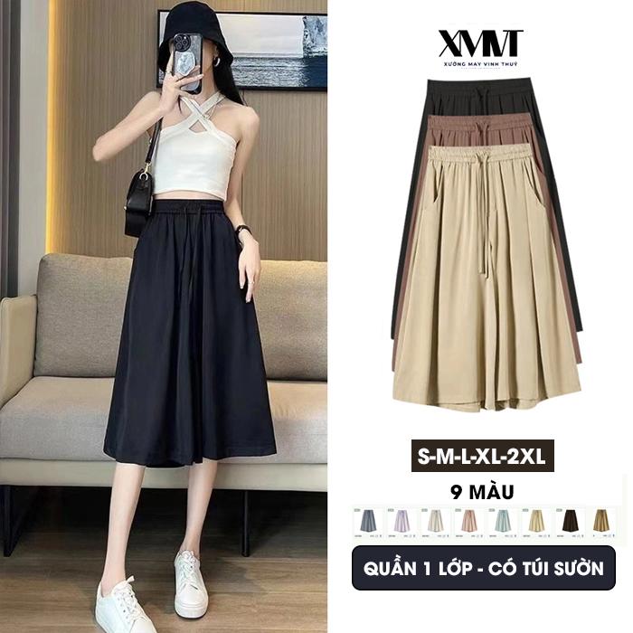 Quần váy lửng bigsize có túi đựng đồ tiện dụng phom rộng mặc thoải mái, quần giả váy ống rộng qua gối mặc mọi dịp QL83 Nữ Kem Women Bo Chun quần  đùi quần  váy mini shorts Nhung Voi