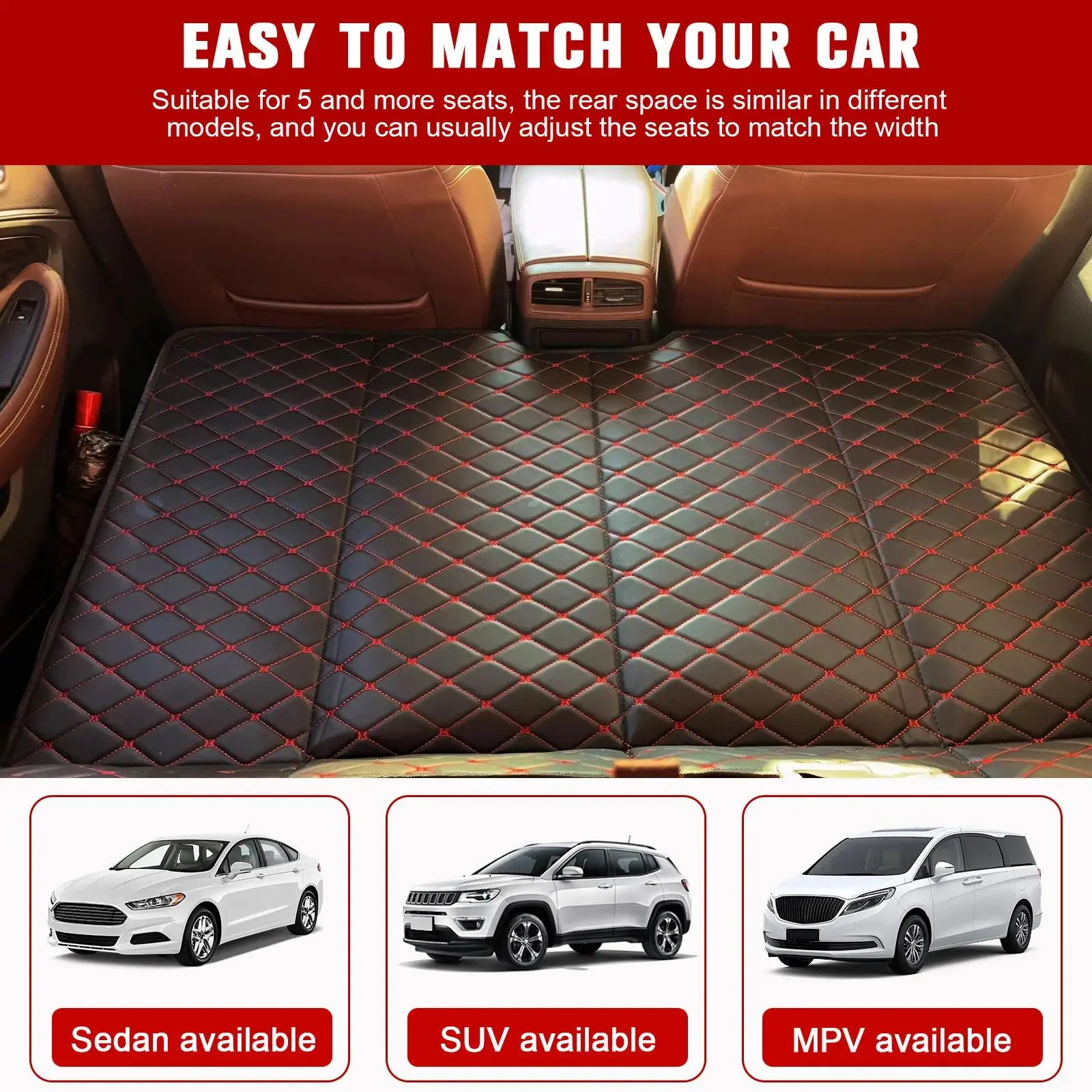 Car Mattress PU Leather Portable Back Seat Travel Mattress Non-Inflatable Portable Back Seat Mattress Car Accessories