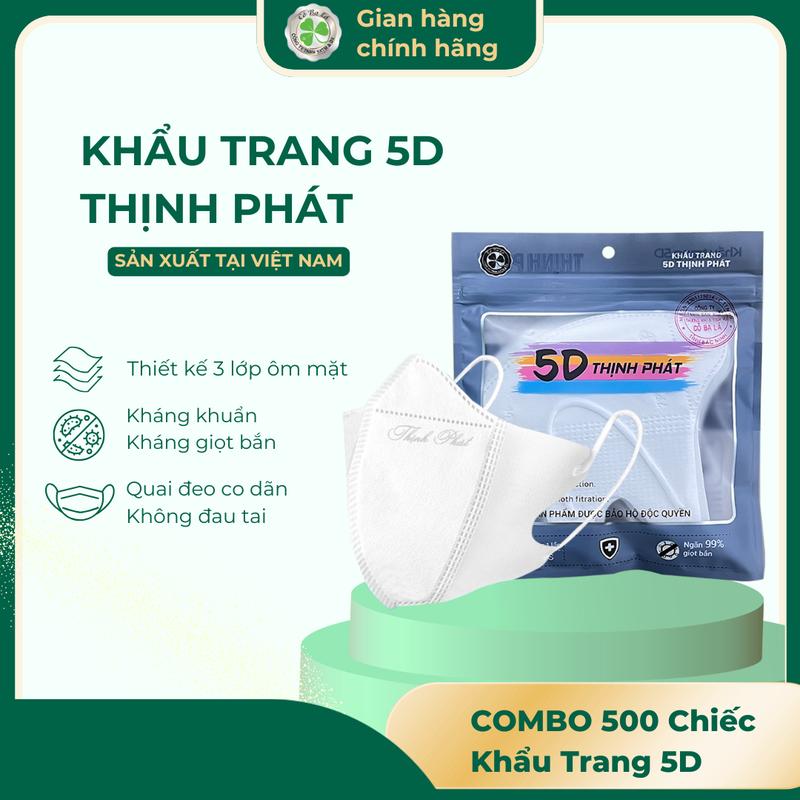 Thịnh Phát COMBO 500 Chiếc Khẩu Trang 5D 3 Lớp Kháng Khuẩn Kháng Bụi Mịn Thiết Kế 3 Lớp Ôm Sát Mặt Quai Đeo Co Dãn Mềm Mại
