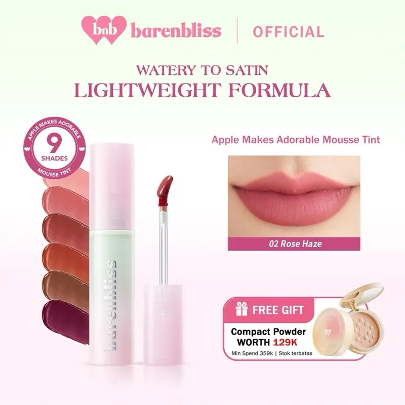 【MUST HAVE】 BNB barenbliss Apple Makes Adorable Mousse Tint | Mousse Tint Melembapkan, Transferproof, Hasil Satin 12 Jam