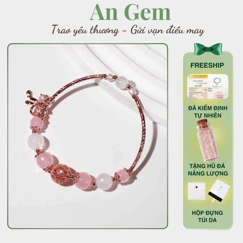 Vòng tay nữ đá tự nhiên mix charm bi cầu vàng hồng An Gem, lắc tay đá phong thủy năng lượng phối charm nơ tinh tế Bracelet Rose Gold, quà tặng Tết, 8/3, 14/2 lễ tình yêu [TẶNG HŨ ĐÁ NĂNG LƯỢNG]