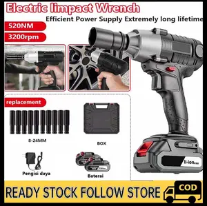 Impact Wrench 21V  Impact Serbaguna 2 Baterai Cordless Impact Wrench Cocok Membuka Baut Motor