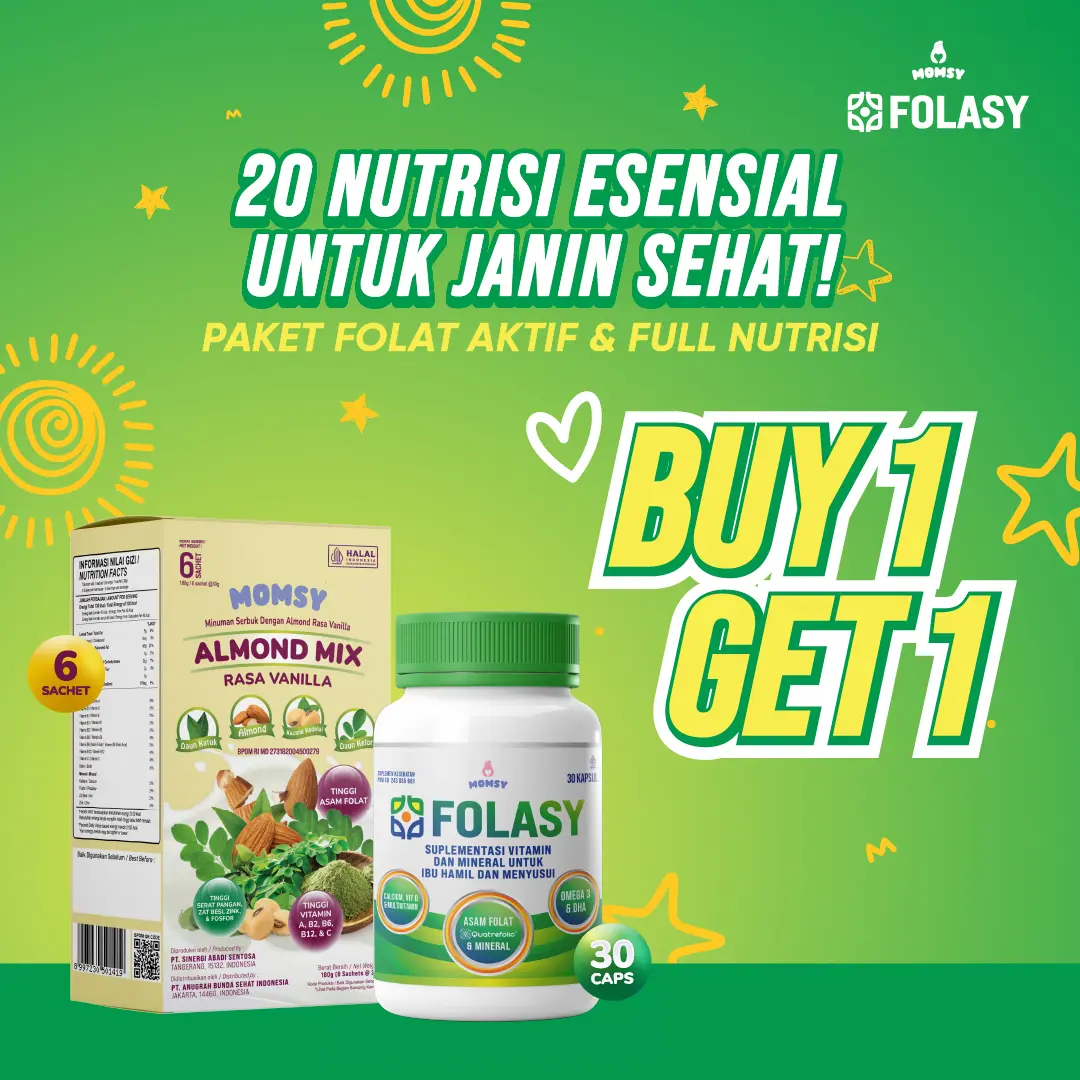 MOMSY BUY 1 GET 1, FOLASY 30 Kapsul [FOLAT AKTIF] X ALMOND MIX VANILLA 6 Sachet