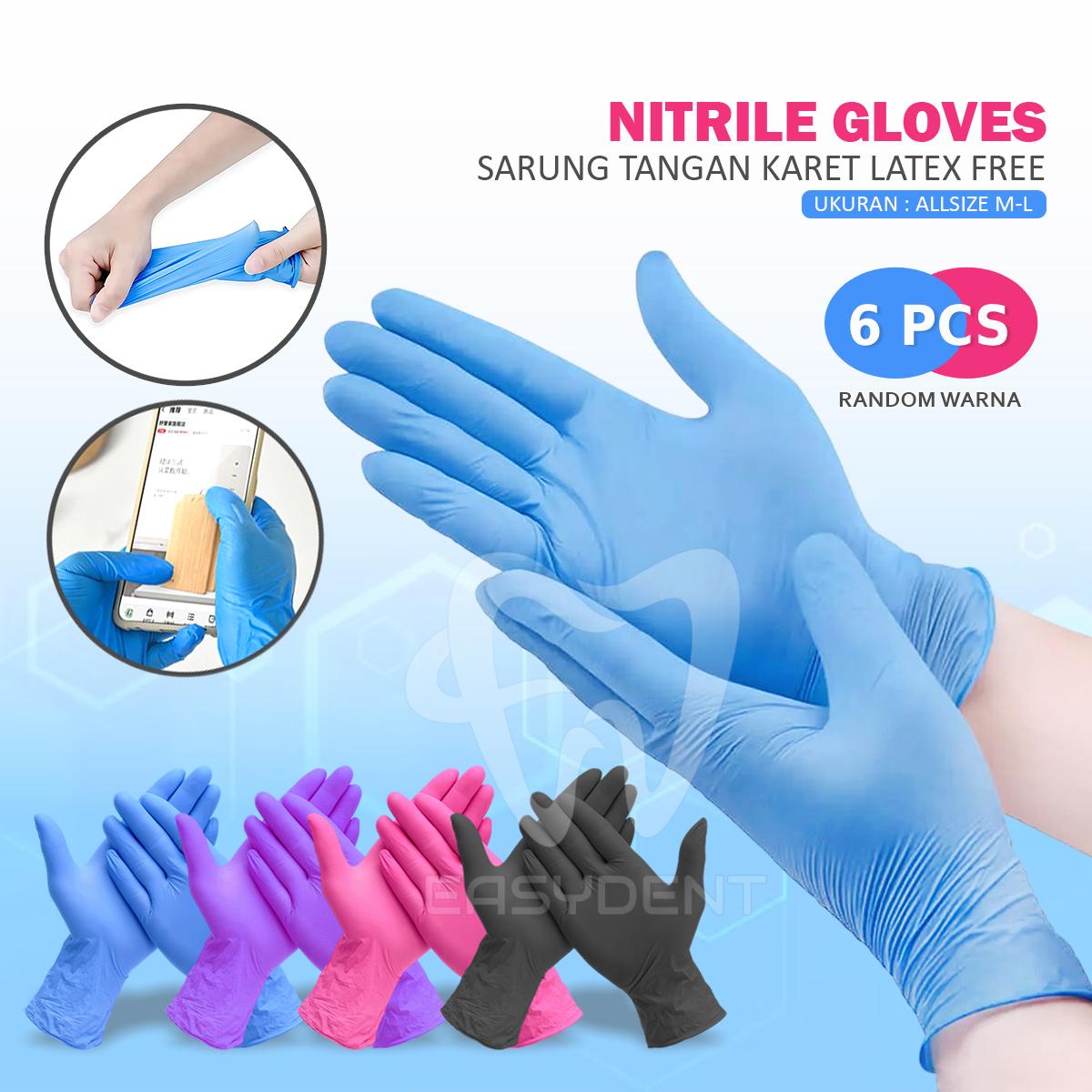 Sarung Tangan Karet Nitril Food Grade Tahan Lama Isi 6pc Cleaning Multifungsi material latex floor
