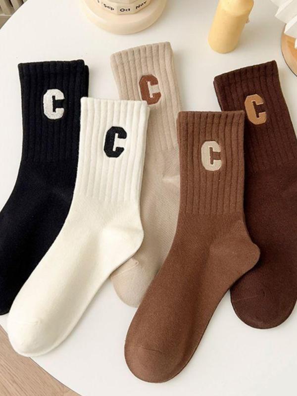 Set 5 Đôi 10 Đôi Tất Cổ Cao Nam Nữ Họa Tiết Chữ C Phong Cách Hàn Quốc Vải Cotton vớ nữ set 10 đôi