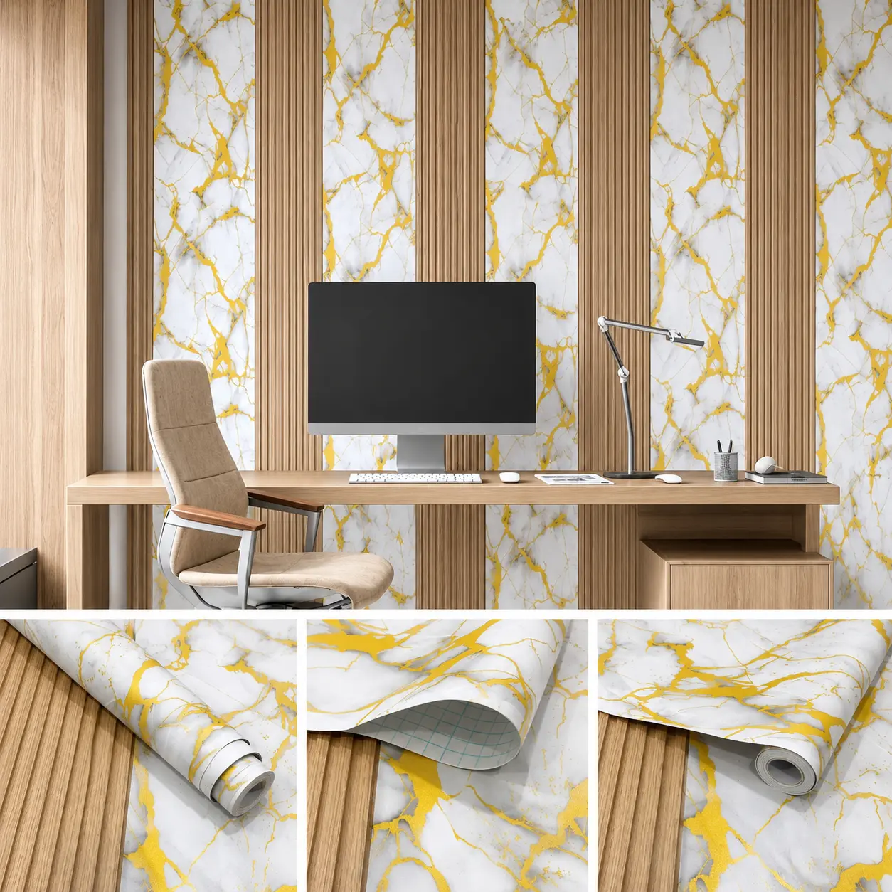 Wallpaper Dinding Kamar Tidur Walpaper Wallsticker PVC Anti Air Motif WPC Salur Kayu Uk 45cm x 7mtr