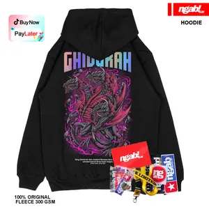 (Gratis, Stiker, Lanyard)  Ngab Hoodie Jumper Sablon Reflective Rainbow King Ghidorah HD013 Hitam Unisex Cowok Cewek Pria Wanita Fleece Tebal Lembut Dan Nyaman Motif Digital