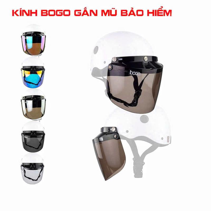 (TẶNG 3 NÚT ĐỒNG) Kính BOGO gắn mũ bảo hiểm-Kính BOGO Malaysia gắn nón bảo hiểm cực đẹp gắn mũ 1/2 hay 3/4 đều được.