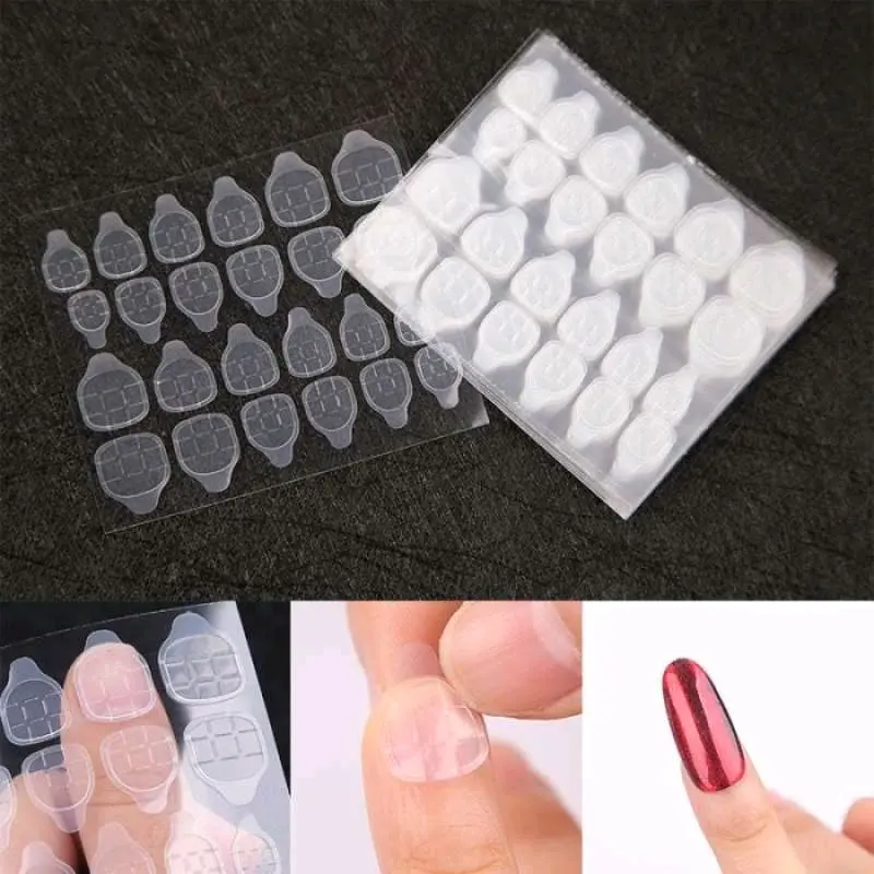 [ISI 100 Lembar] Lem Kuku Jelly Double Tape 24pc/Lembar Lem Stiker Kuku Nail Glue Gel High Quality palsu Art Kering 0