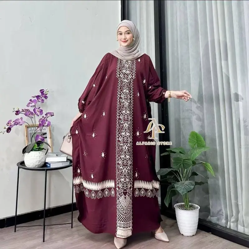 ￼Kaftan Motif Cunda Rayon Jumbo Ld 180 Kaftan Muslim Wanita Nyaman Tebal Gamis By Alinrafd 1