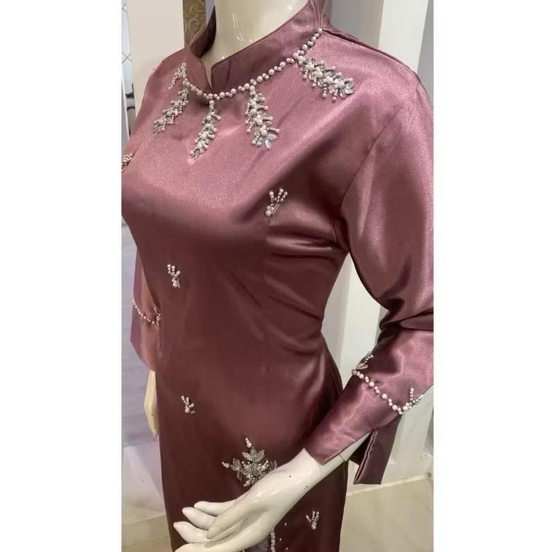 set Baju Kurung Melayu Selendang / Baju Kurung Malaysia Baju Kurung Wisuda Terbaru / Set Baju Kurung Melayu / Set Tunik Payet Modern / Bahan Satin Bridal Premium / Set Seragam Pesta Atasan Dress one  set 4
