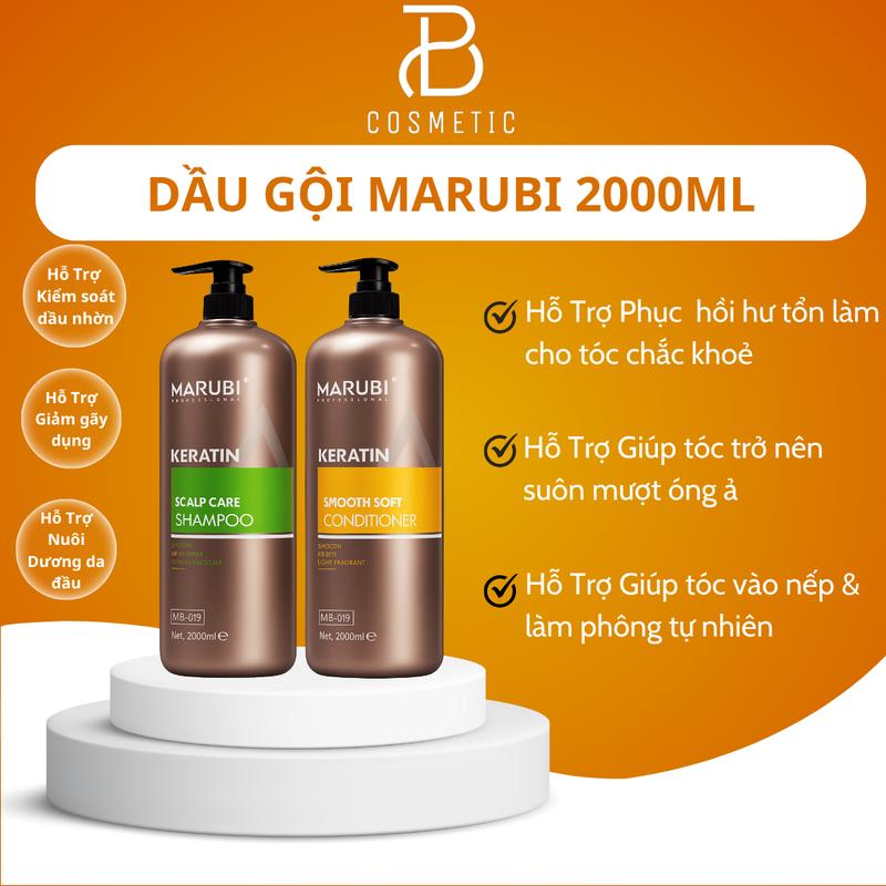  Cặp Dầu Gội Xả MARUBI Keratin 2000ML Giảm Rụng Tóc Kích Mọc Tóc Phục Hồi Tóc Hư Tổn 