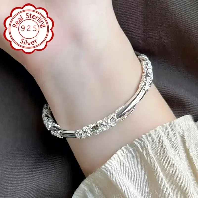 1Pcs Women Fashion Bracelet Vintage Floral Elegant 925 Sterling Silver Bracelet Birthday Christmas New Year Valentine The Best Choice For Gift Giving