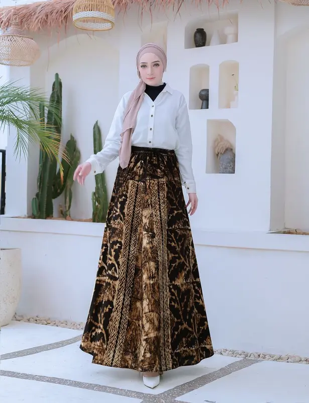 Rok Batik Payung Jumbo Cap Bawahan Batik Dewasa Kondangan Dewasa Wanita Kebaya Panjang Terbaru A-Line karet  katun Motif 8