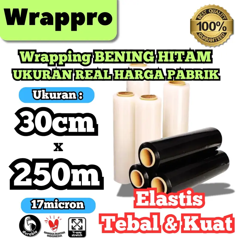 Plastik Wrapping Barang BENING HITAM 30cm x 250m x 17micron / Stretch Film Roll Transparan 0