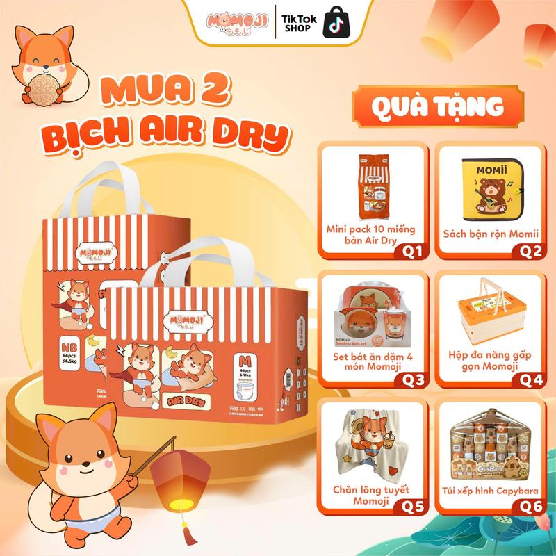 [PHIÊN BẢN 2025] COMBO 2 TÃ BỈM DÁN/QUẦN MOMOJI AIR DRY MỎNG MỀM, SIÊU KHÔ THOÁNG, THẤM HÚT TỐT CHO BÉ