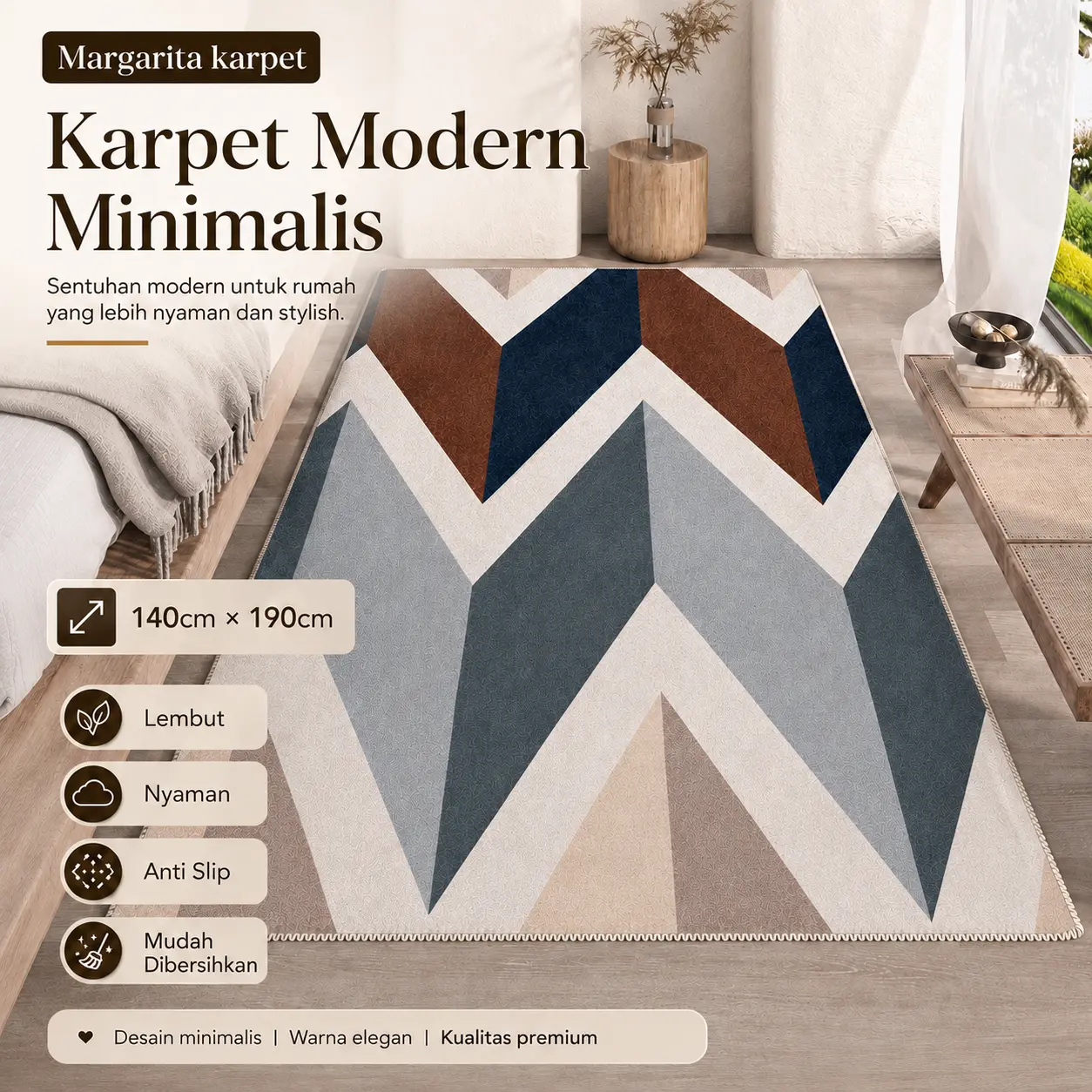 [140x190cm] Margarita Karpet Busa Malaysia Flanel Motif Modern Minimalis Tebal Lembut Anti Slip