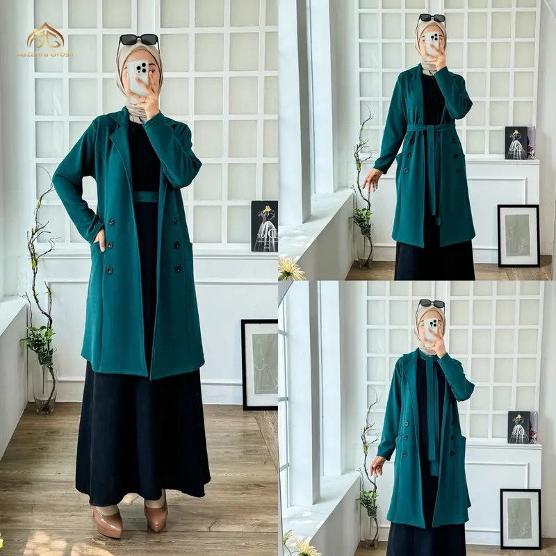 AG - Jisoo Blazer [Tanpa Dalaman] Wanita Long Outer Tali Ikat Pinggang Fashion Muslim Korean Style / 672-8479 6