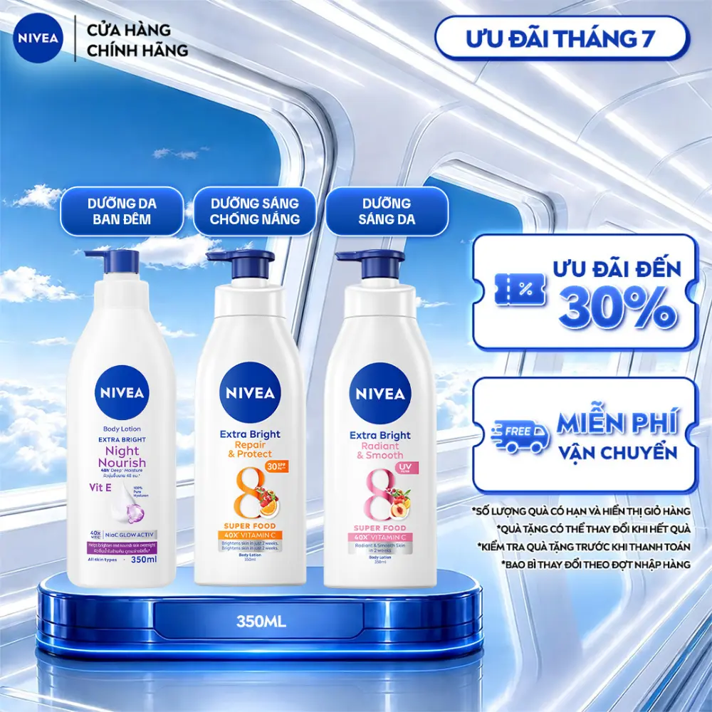 [K] Sữa Dưỡng Thể NIVEA Extra Bright Dưỡng Sáng Mịn Da/Chống Nắng Ban Ngày/Sáng Da Ban Đêm (350ml) - 88311/98413/98412