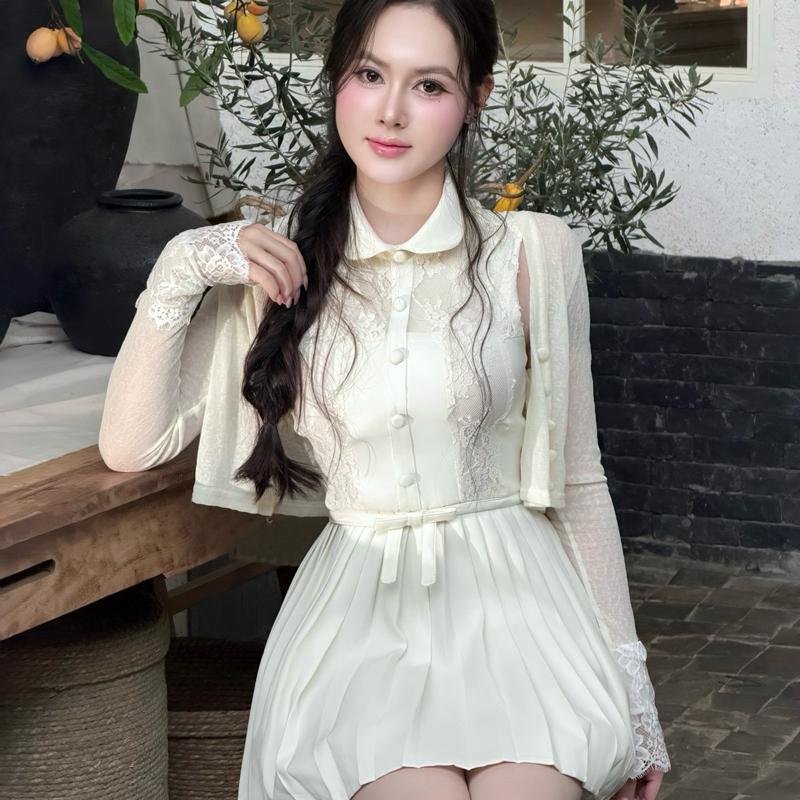 QGLDRESS - Đầm Váy Sát Nách Dáng Ngắn Be Kem Ren Thiết Kế Tinh Tế Phong Cách Thời Trang