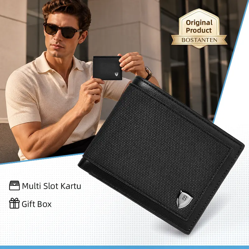 BOSTANTEN Vega Wallet Dompet Pria Pendek Dompet Cowok Lipat Hitam