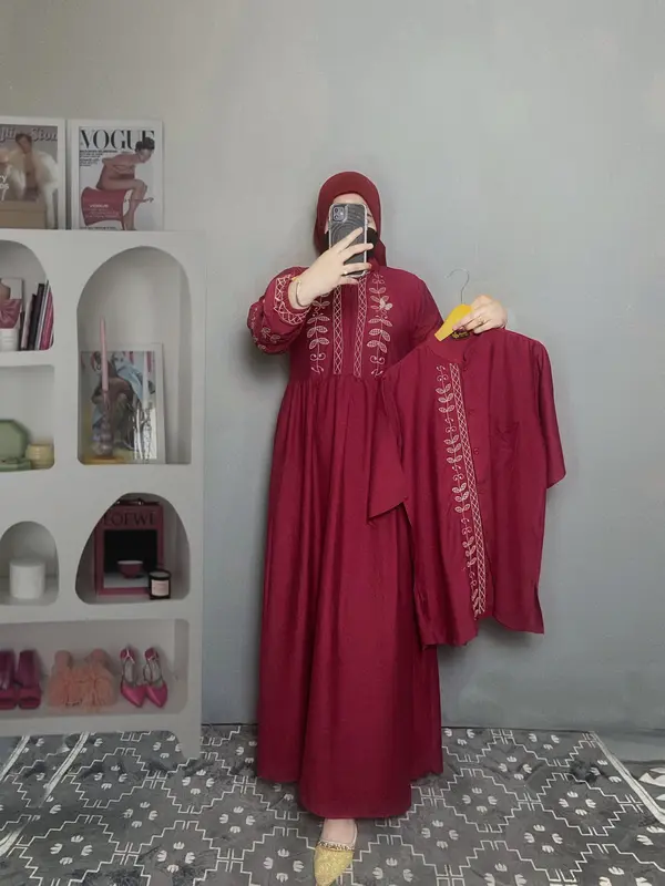 NAZUWA Couple Pasangan Dress Sarimbit Wanita pria polo linen 0