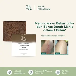 Biotalk Coffee Scrub Soap - Sabun Mandi Kopi Natural | Eksfoliasi, Hilangkan Stretchmark & Noda Bekas Luka