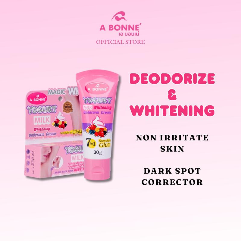 A Bonne Yogurt Milk Whitening Underarm Armpit Cream Natural Deodorants Non Irritate Soothe & Smooth Dark Skin Reduce Odor & Dark Spots (30g) Body Care Glutathione