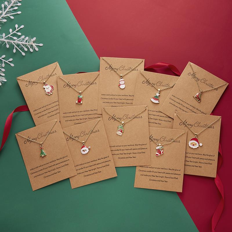 Product Introduction of Fashion Christmas Tree Christmas Snowman Christmas Wish Painting Oil Paper Card Necklace Female Accessories 16