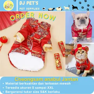 baju cheongsam anjing dan baju cheongsam kucing baju imlek chinese new year untuk jantan CNY22