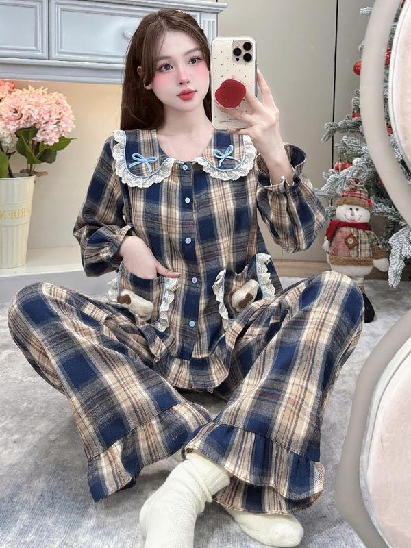  Đồ Bộ Pijama Mặc Nhà Kẻ Cổ Điển Chất Liệu Dạ Mềm Giáng Sinh Cực Hot Women Nữ - DD88 