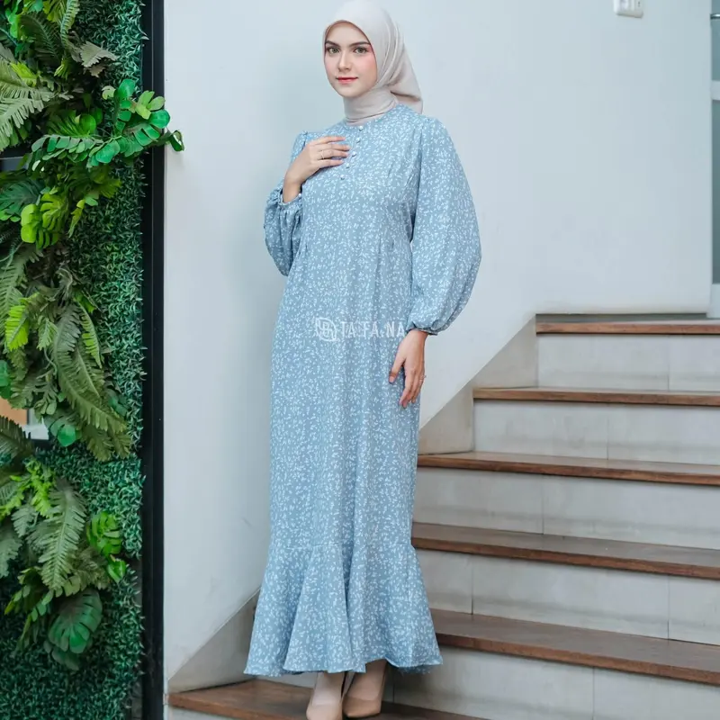 TAFANA - Jisso Dress Muslim Korea Bahan Crinkle gamis motif bunga floral vintage busui friendly Kancing Panjang Wudhu Butik Wudhu Panjang Nyaman Kancing Kain 1
