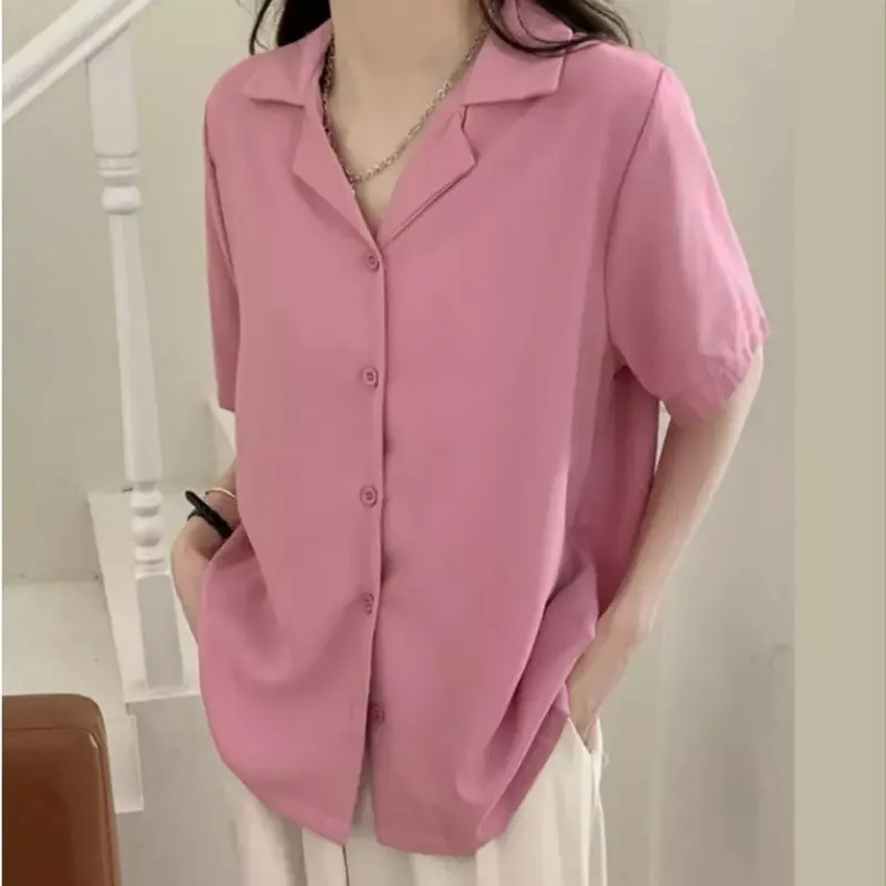 DiaryFashion - Blus Kemeja Formal Wanita Lengan Pendek Gaya Korean Style 5