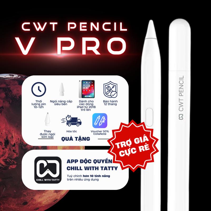 Bút cảm ứng CHILL WITH TATTY CWT PENCIL V PRO 2026 - Tương thích các dòng Ipad từ 2018 trở đi - Hỗ trợ chuyển tẩy, chống tỳ đè, sạc nhanh