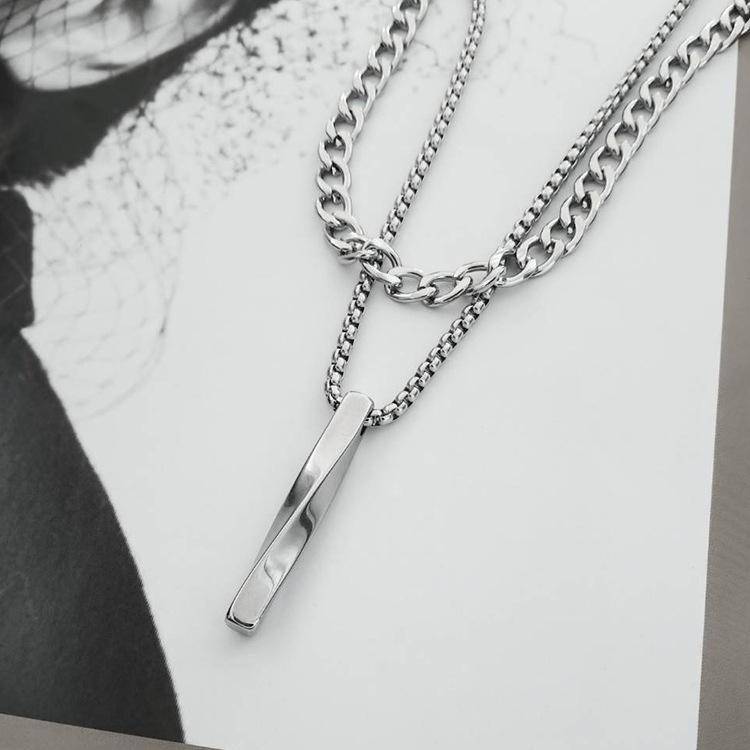Product Introduction of Twisted Spiral Long Double-Layered Necklace, Simple Stainless Steel Unisex Jewelry, Personality Pendant Hip-Hop Accessories, Summer Daily Back-to-School Street Accessories, Suitable for Teenagers Present 3