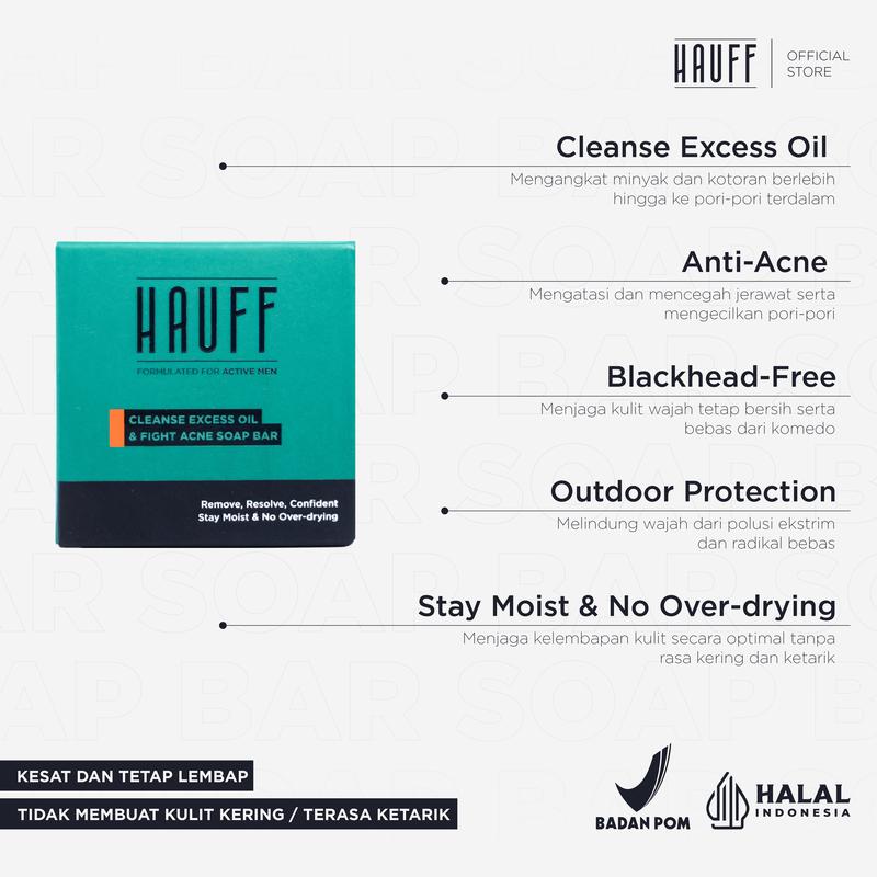 HAUFF SOAP OIL & ACNE COMPLETE PACKAGE | Paket Lengkap Skincare Pria | Anti Jerawat | Mengangkat Kotoran & Minyak Berlebih | Menghilangkan Komedo | Mencerahkan Wajah Kusam | Charcoal, Niacinamide, Alpha Arbutin, Acid Complex, 10-Fruit Extract Complex 1