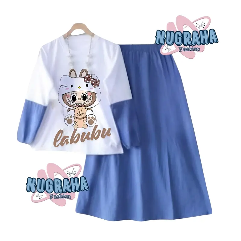 Nugraha.fashion - Labubu 03 Setelan Anak Perempuan Terbaru 2025 Motif Sablon Bahan Crinkle Airflow Nyaman 1