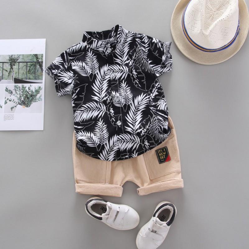 Product Introduction of Baby Boy Cotton Suit 2pcs Kids Lapel Short Sleeve Shirt Blouse Tops + Short Pants Set Children Boy Adorable Floral Paterm Clothes 0-4 Years Old 50