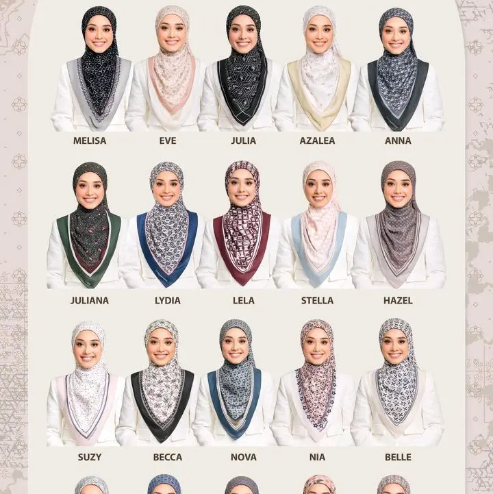 Tudung Leeyanarahman Chiffon & Monoraya Bawal 4 Segi - Square printed monoclaire