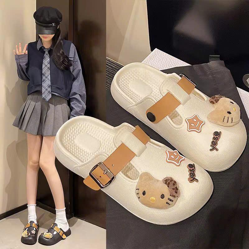 Dép sục nữ bít mũi tặng kèm charm mèo xinh chất PU mềm đế bệt êm chân BTdep